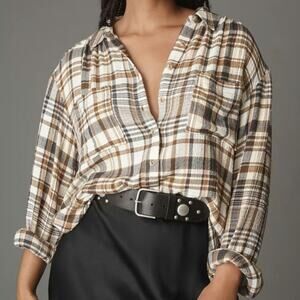 Pilcro Anthropologie The Hadley Relaxed Plaid Button Down Shirt Western Grunge